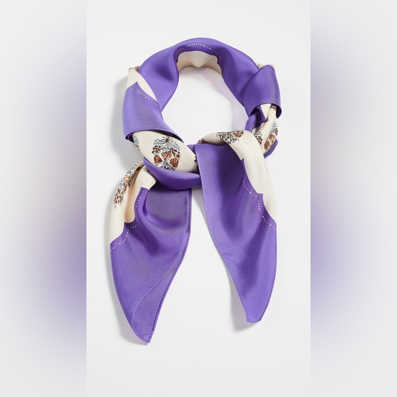 Tory Burch - Indienne Scalloped Canvas Silk Square Scarf (One Size) - Picture 2 of 5